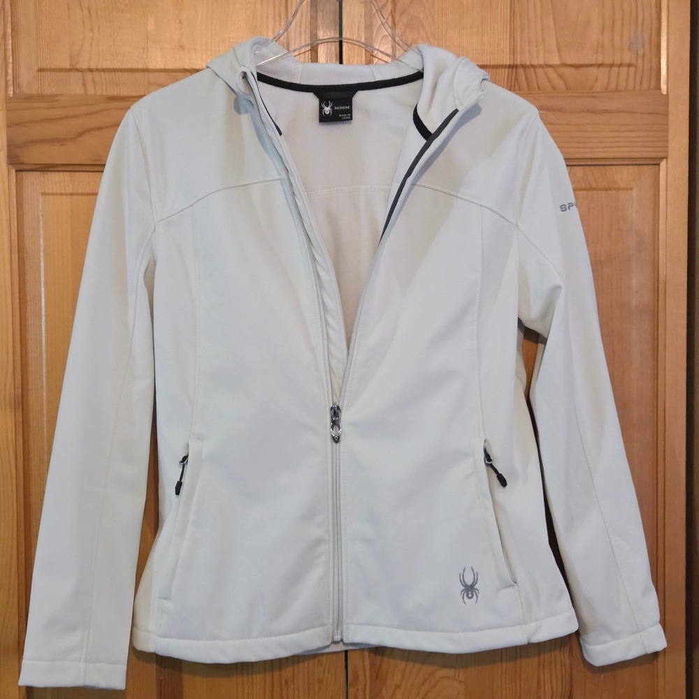 Spyder Womens Off White Hooded Softshell Fleece Lined Jacket‎ Medium
